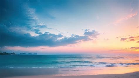 Premium AI Image | A beach with a blue sky and a pink and blue sunset.