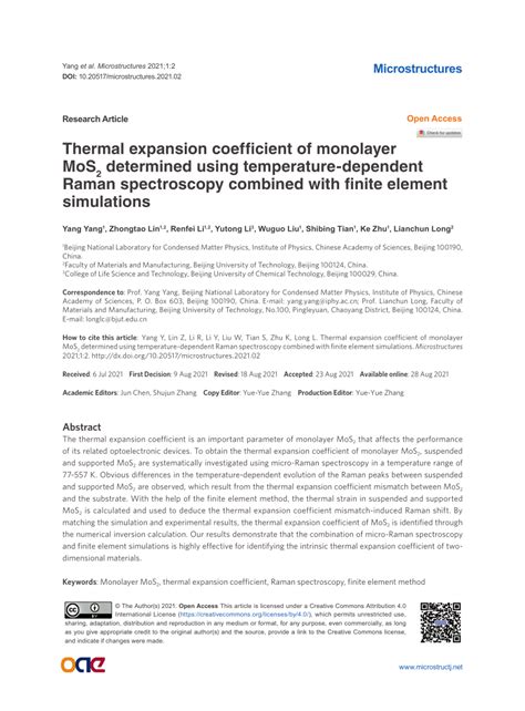 PDF Thermal Expansion Coefficient Of Monolayer MoS2 Determined Using