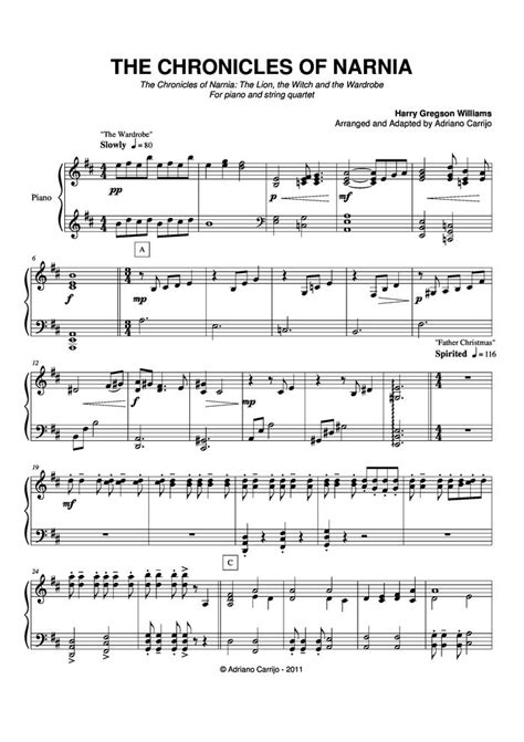 The Chronicles of Narnia Medley arranged by Adriano Carrijo free sheet music by Harry Gregson ...