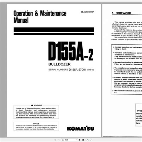 Komatsu Bulldozer D155A 2 Operation Maintenance Manual SEAM032700P