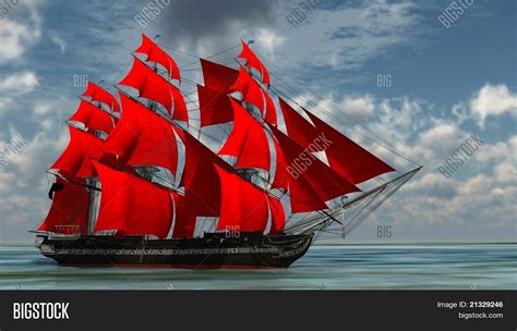 Ship Red Sails Image And Photo Free Trial Bigstock