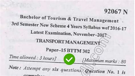 2017 Mdu Bttm 3rd Sem Transport Management Question Paper Youtube