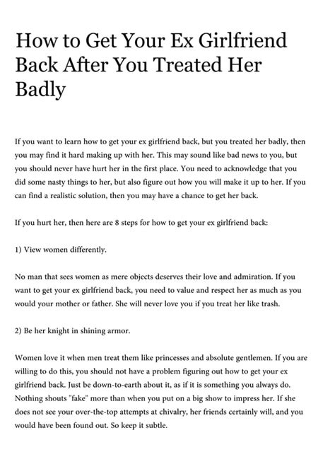 How To Get Your Ex Girlfriend Back After You Treated Her Badly Pdf