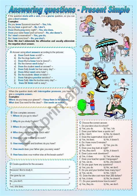 Answering Questions With The Present Simple ESL Worksheet By Zailda