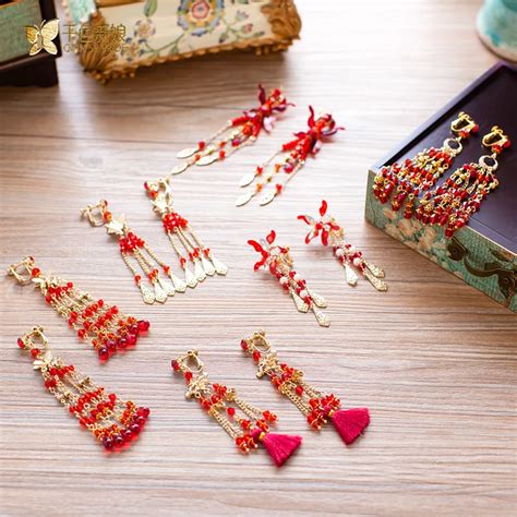 Long Women Tassel Earrings Gorgeous Chinese Style Red Earring Wedding Party Pendant Earrings