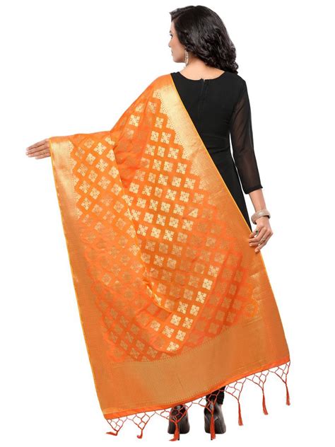 Orange Color Poly Silk Banarasi Womens Dupatta Satrani Fashion 2718568