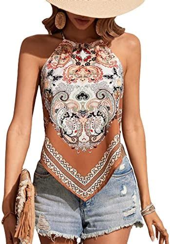 Wdirara Women S Paisley Print Sleeveless Tie Back Asymmetrical Hem Boho