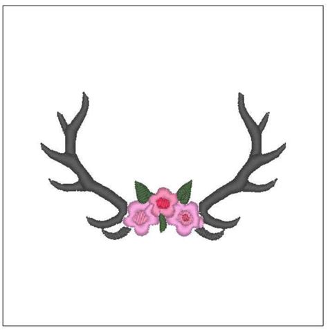 Floral Deer Antlers Monogram Embroidery Pattern Inch Etsy