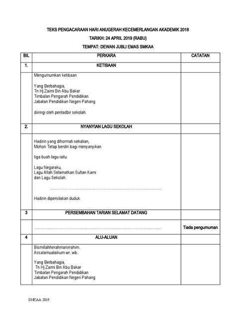 Teks Majlis Anugerah Kecemerlangan Akademik 2018 Pdf