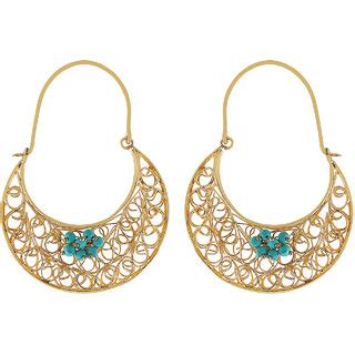 Buy Designer Gold Plated Chand Bali With Turquoise Flower Earrings