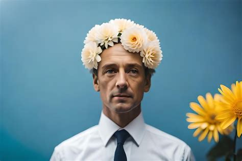 Premium AI Image A Man With A Flower Crown On His Head Is Wearing A