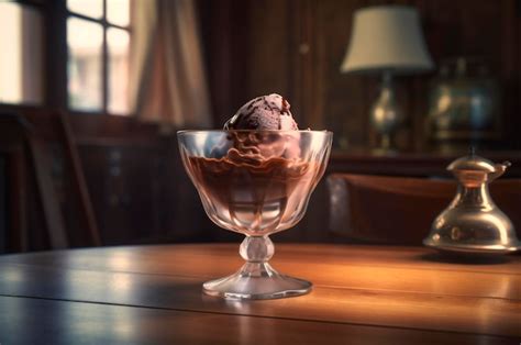 Premium Photo Gourmet Chocolate Ice Cream In Glass Bowl On Ice Cream