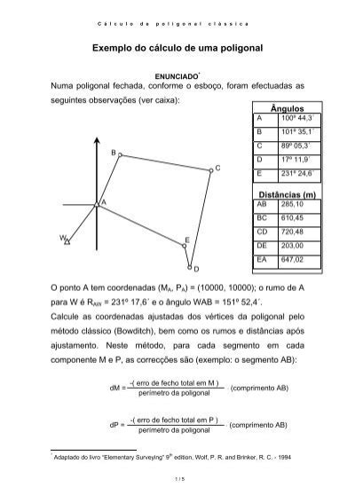 Exemplo do cálculo de uma poligonal