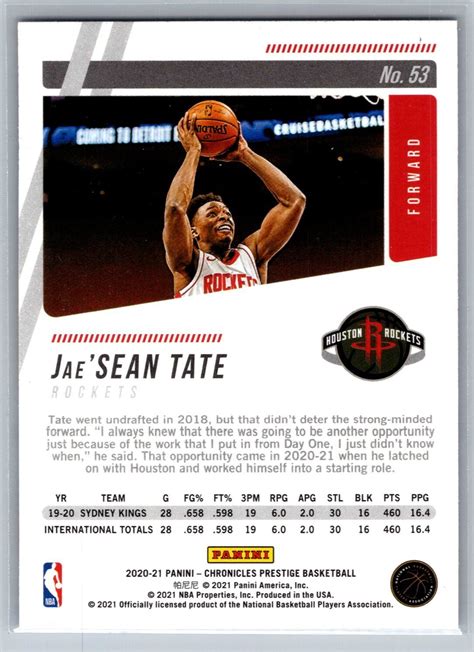 2020 Panini Chronicles Prestige 53 Jaesean Tate Rc Houston Rockets Ebay