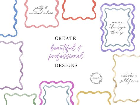 Wavy Scallop Line Borders Clipart Squiggly Lines Watercolor Frames