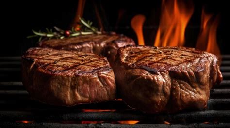 Premium AI Image Two Steaks Cooking On A Grill With Flames In The