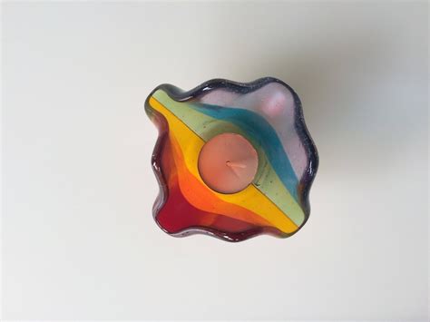 Rainbow Fused Glass Tea Light Holder Rainbow Candle Holder Etsy