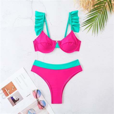 Solid Color Color Matching Split Swimsuit Women New Style Bikini