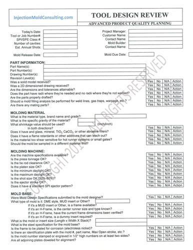 Mold Design Review Checklist Injection Mold Consulting Llc Mould