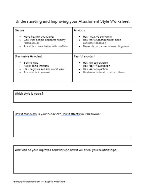 Understanding And Improving Your Attachment Style Worksheet