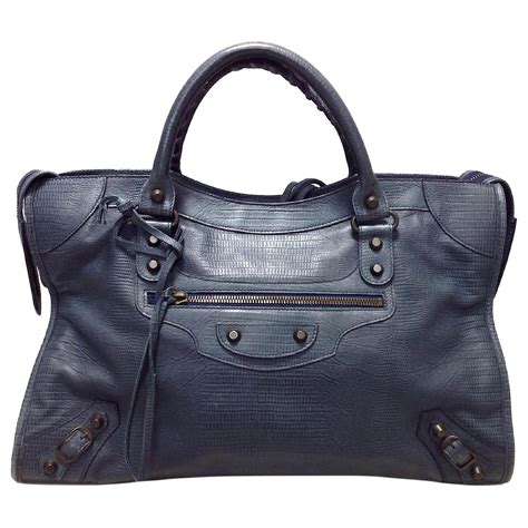 Balenciaga Blue Motocross Classic City Dark Blue Leather Pony Style