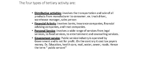 World Geography 3202 Secondary and Tertiary Activities Types