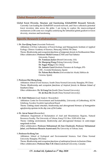 Prof Dr Arshad Ali CV Page 008 Forest Ecology Research Group