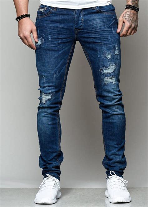 Blitz Ripped Distressed Jeans Blue X Ripped Jeans Men Mens