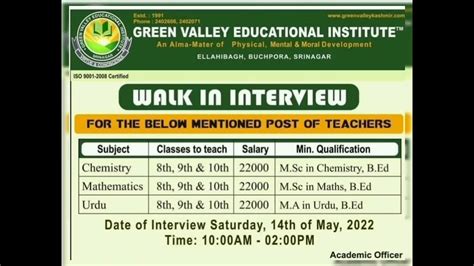 Jobs At The Rate Of Green Valley Educational Institute Youtube