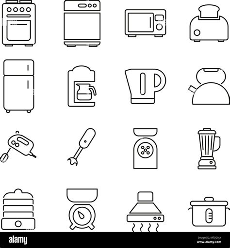 Kitchen Appliances Icons Thin Line Vector Illustration Set Stock Vector