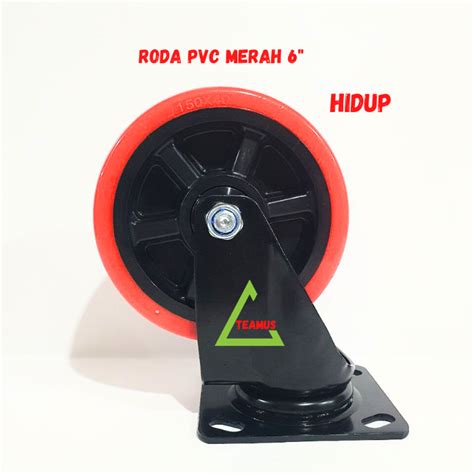 Jual Roda Troli Trolley Roda Pvc Merah Inci Tipe Rem Hidup