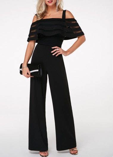 Strappy Cold Shoulder Ruffle Overlay Black Jumpsuit Modlily Usd