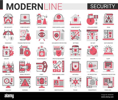 Security Flat Line Concept Symbols Data Pc Protection Technology