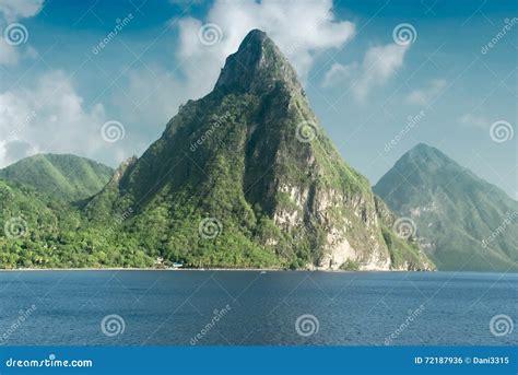 View of the Famous Piton Mountains in St Lucia Stock Photo - Image of ...