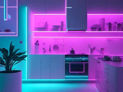 Premium AI Image Futuristic Soft And Clean Neon Kitchen Background