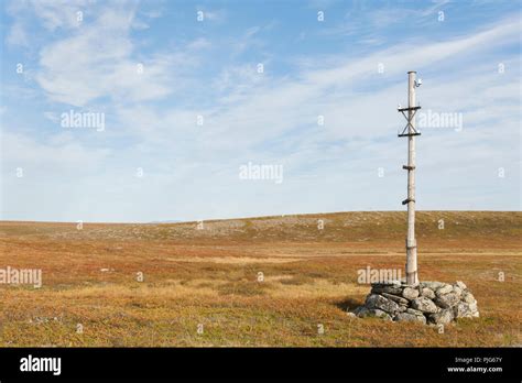 Old Telegraph Post At The Mountain Plateau Finnmarksvidda In Alta