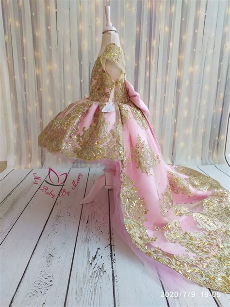 Princess Gown Pink And Golden Lace Dress Ready To Ship Formal Etsy UK