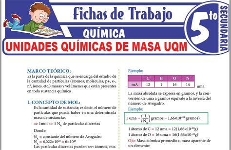 Unidades Qu Micas De Masa Uqm Para Quinto De Secundaria Fichas