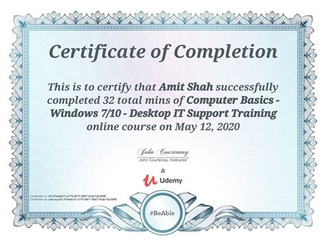 Certificate of Completion of Computer Basics - Amit Shah