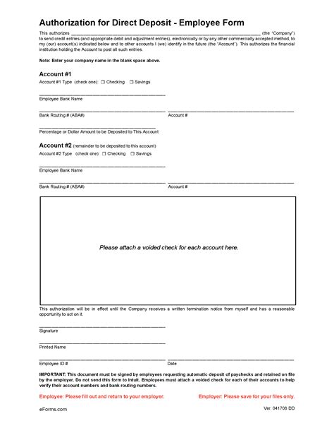 Free Direct Deposit Authorization Forms Pdf Word Eforms