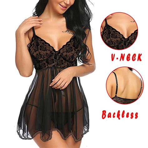 BXJX Sexy Women Lingerie Sets Backless Lace Nightdress With Thong