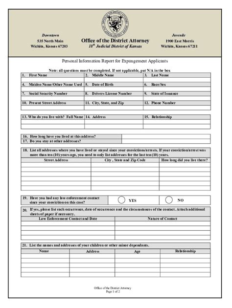 Fillable Online Kansas Expungement Form Sedgwickpdf Fax Email Print Pdffiller