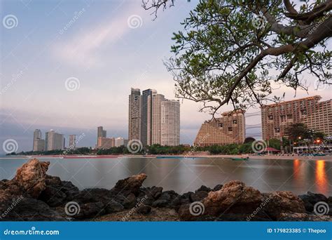 Pattaya city at sunset. stock image. Image of colorful - 179823385