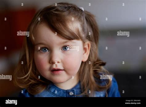 Enfant Aux Cheveux Bruns Et Aux Yeux Bleus Banque De Photographies Et D