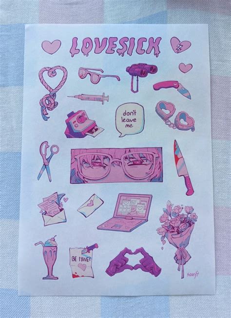 Lovesick Washi Sticker Sheet Etsy