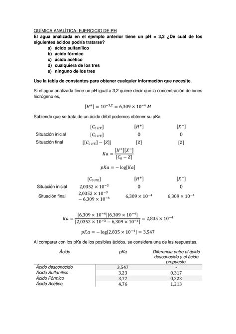 Quimica Anal Tica Ejercicio De P H Qu Mica Anal Tica Ejercicio De