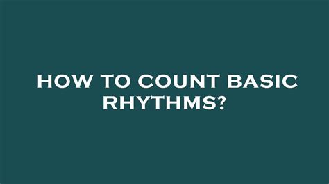 How To Count Basic Rhythms Youtube