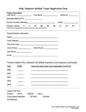 Softball Tryout Evaluation Form Fill Online Printable Fillable