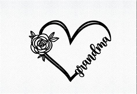 Grandma Flower Heart, Grandma Heart SVG, Instant Download, Svg, Png, Dxf, Eps Gift Idea, Mother ...