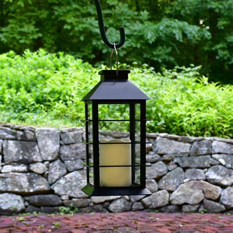 LumaBase Solar Powered Lantern With LED Candle Horizontal Black